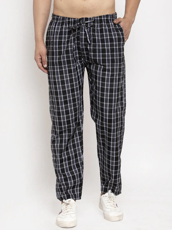 Jainish Men's Black Checked Cotton Track Pants ( JOG 013Black )