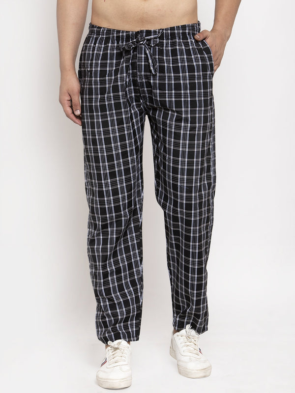 Indian Needle Men's Black Checked Cotton Track Pants