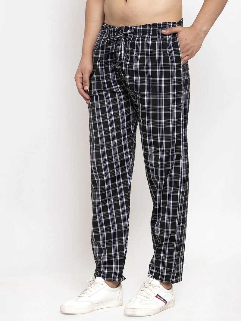 Jainish Men's Black Checked Cotton Track Pants ( JOG 013Black )