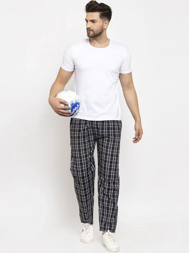 Jainish Men's Black Checked Cotton Track Pants ( JOG 013Black )