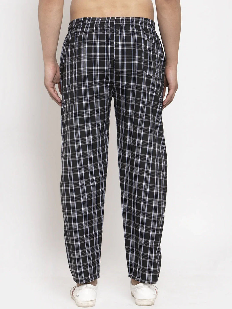 Jainish Men's Black Checked Cotton Track Pants ( JOG 013Black )