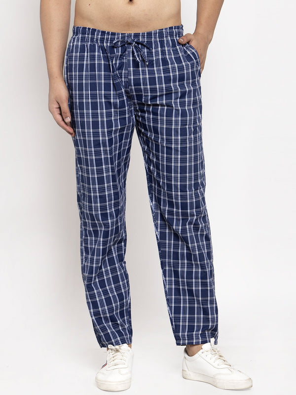 Indian Needle Men's Blue Checked Cotton Track Pants