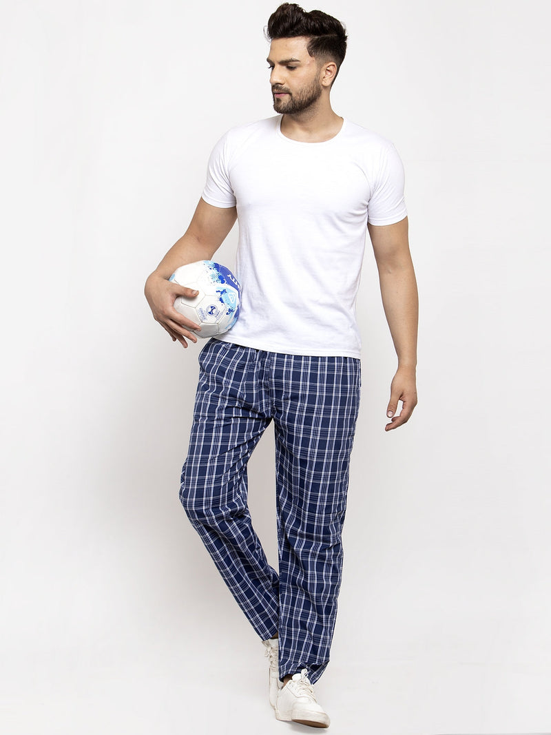 Indian Needle Men's Blue Checked Cotton Track Pants