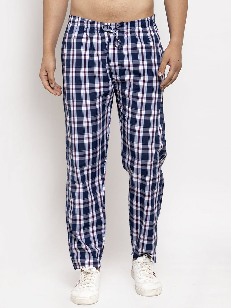 Indian Needle Men's Navy Blue Checked Cotton Track Pants