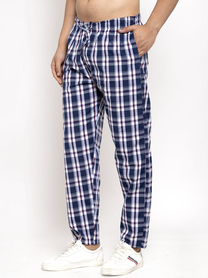 Indian Needle Men's Navy Blue Checked Cotton Track Pants