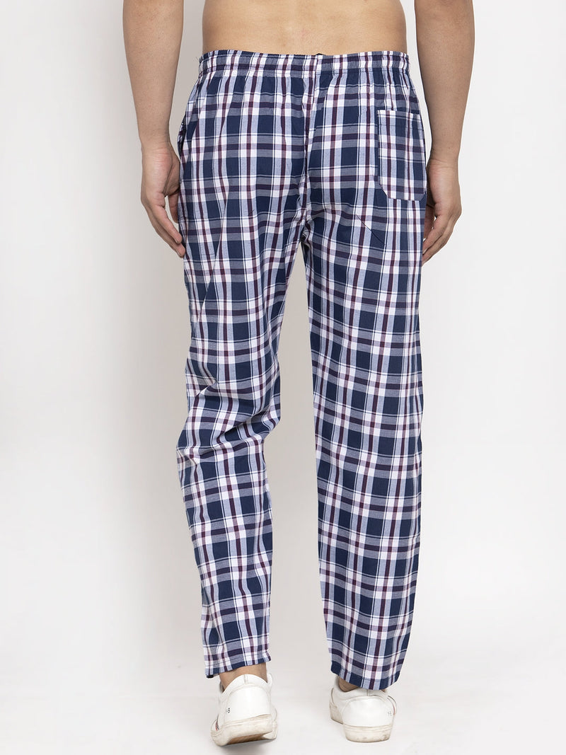 Indian Needle Men's Navy Blue Checked Cotton Track Pants