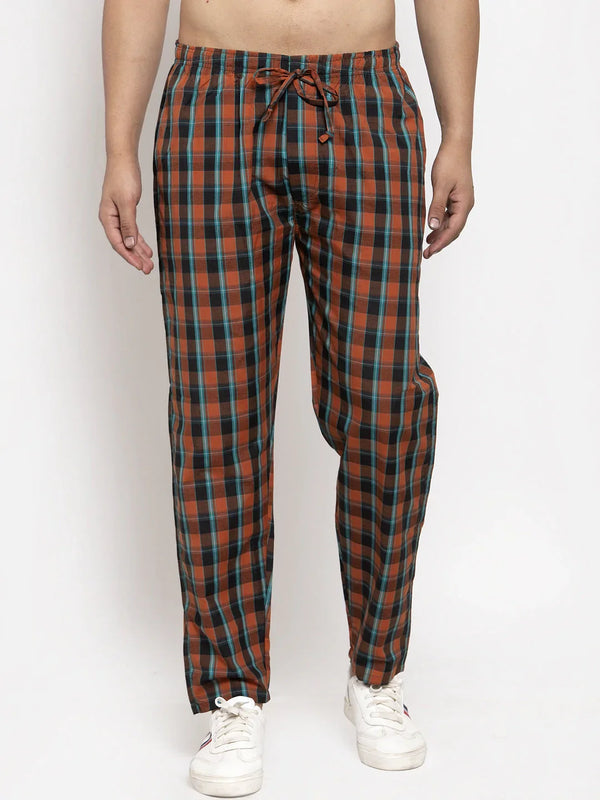 Jainish Men's Orange Checked Cotton Track Pants ( JOG 013Orange )