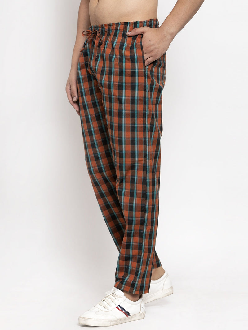 Indian Needle Men's Orange Checked Cotton Track Pants