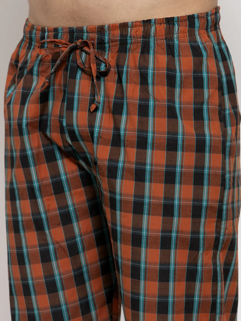 Jainish Men's Orange Checked Cotton Track Pants ( JOG 013Orange )