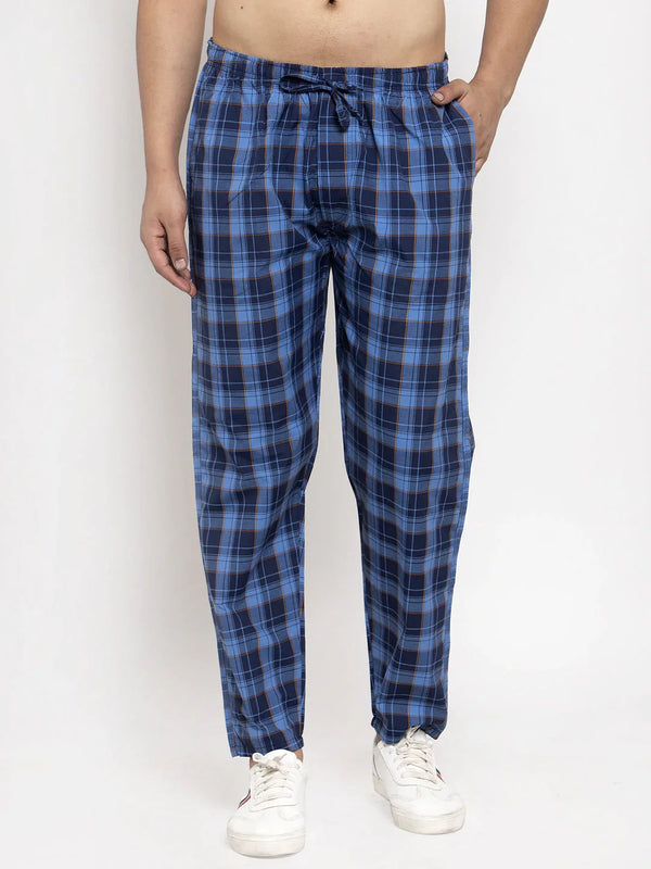 Jainish Men's Blue Checked Cotton Track Pants ( JOG 013Royal-Blue )