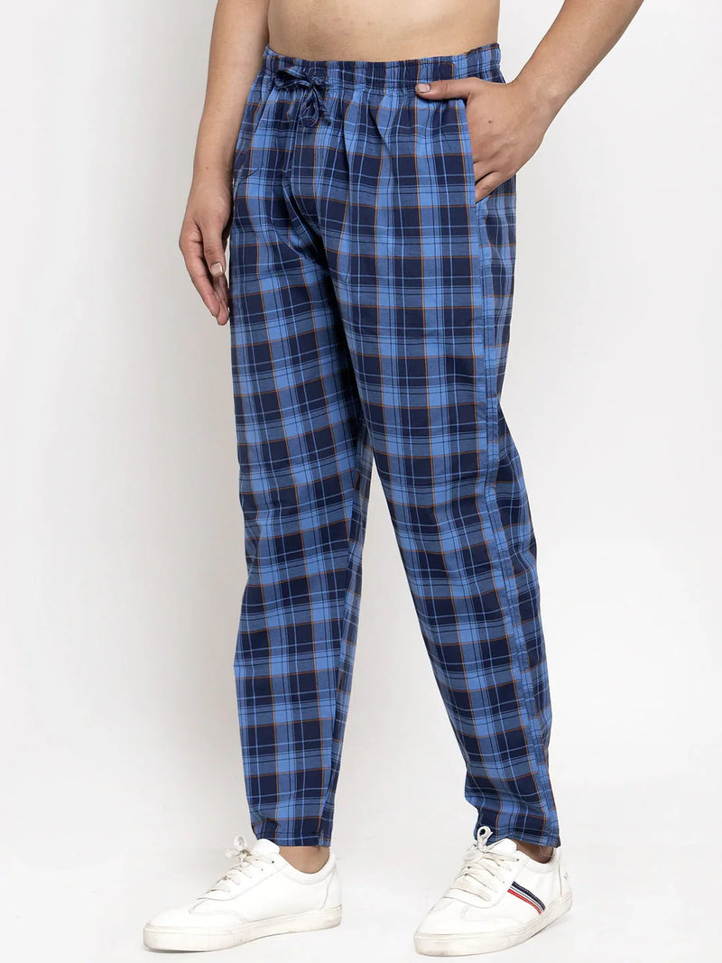 Jainish Men's Blue Checked Cotton Track Pants ( JOG 013Royal-Blue )