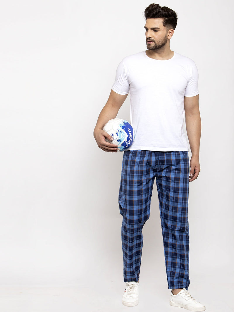 Indian Needle Men's Blue Checked Cotton Track Pants