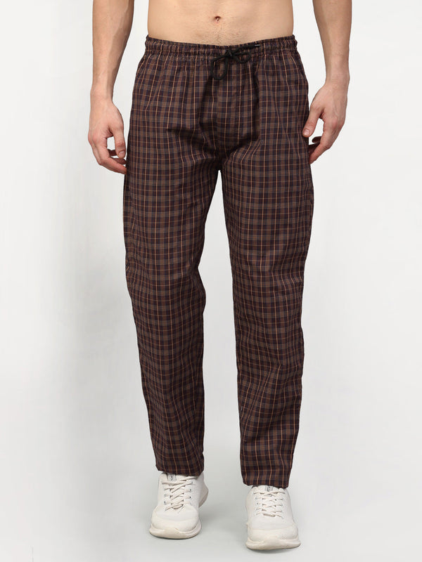 Indian Needle Men's Brown Cotton Checked Track Pants