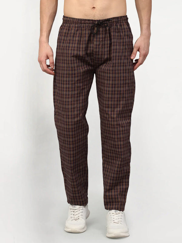 Jainish Men's Brown Cotton Checked Track Pants ( JOG 015Brown )