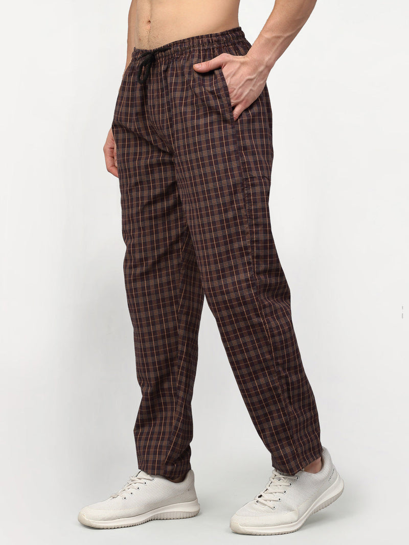 Indian Needle Men's Brown Cotton Checked Track Pants