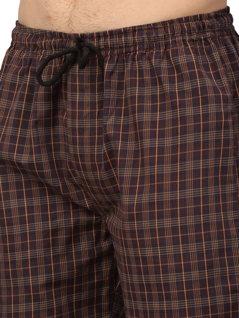 Indian Needle Men's Brown Cotton Checked Track Pants