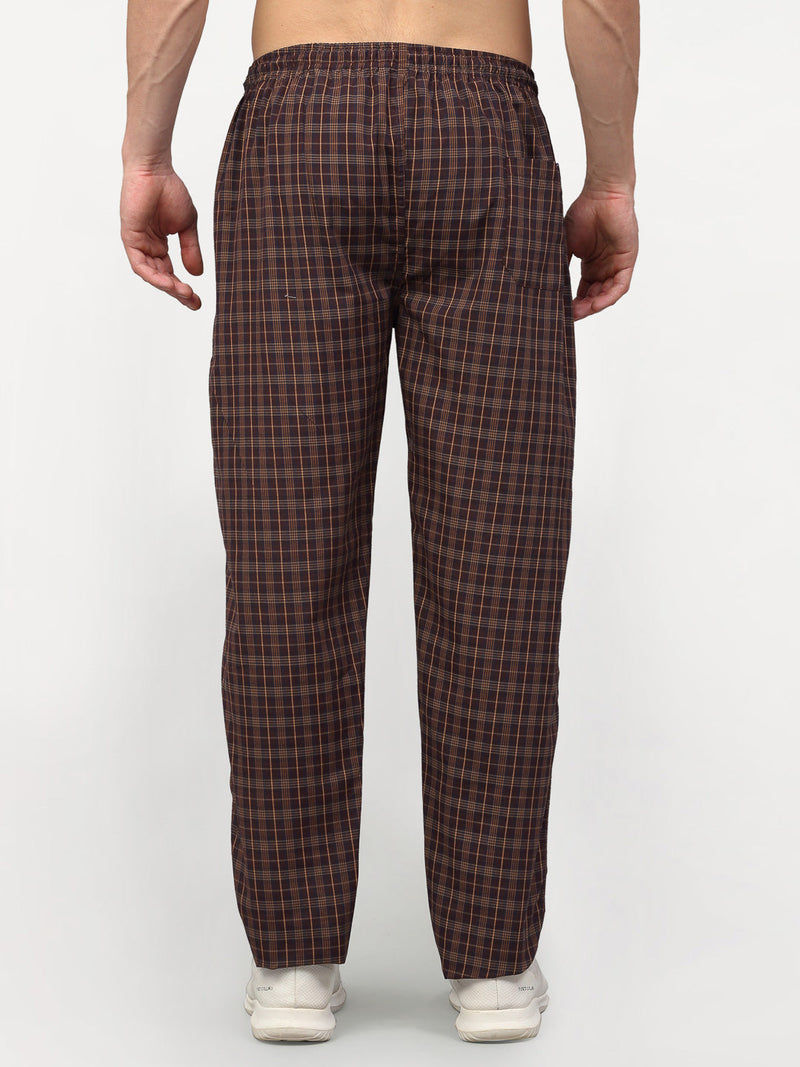 Indian Needle Men's Brown Cotton Checked Track Pants