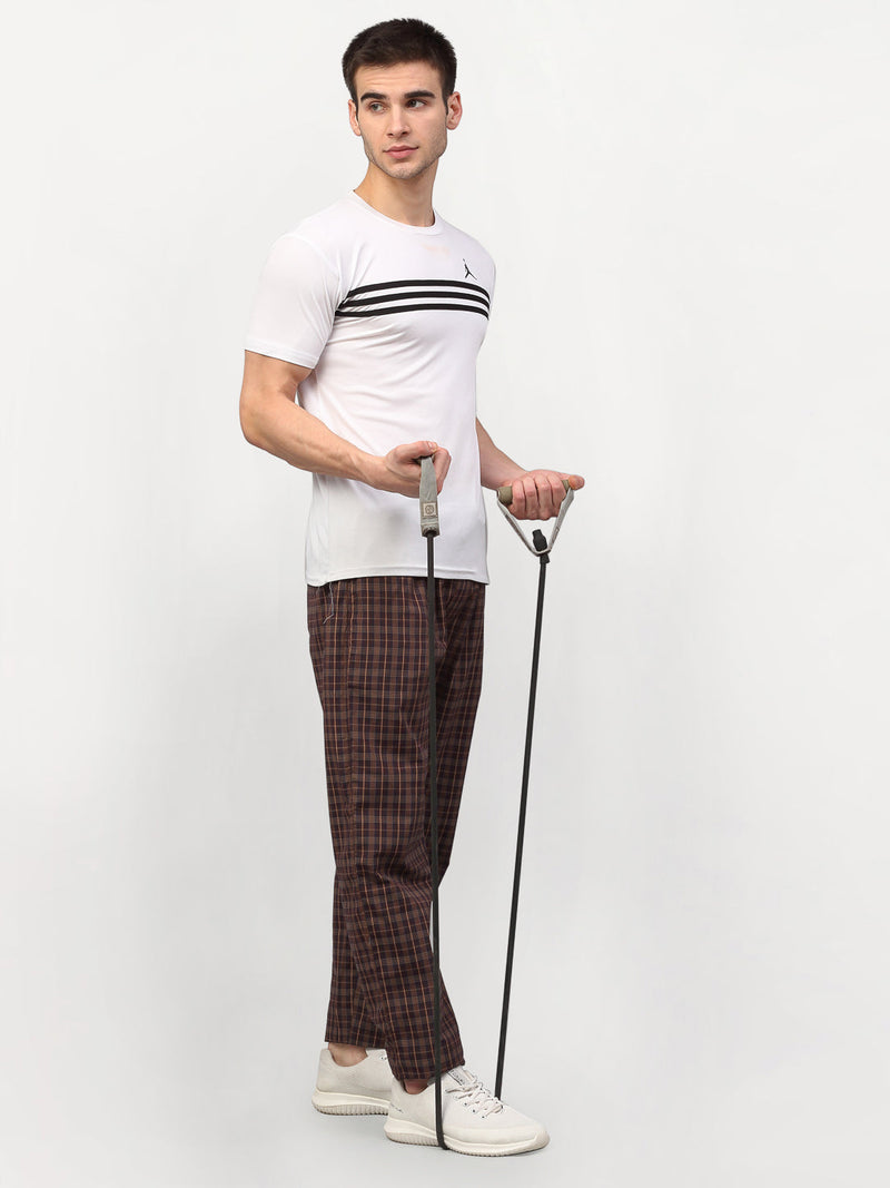 Indian Needle Men's Brown Cotton Checked Track Pants