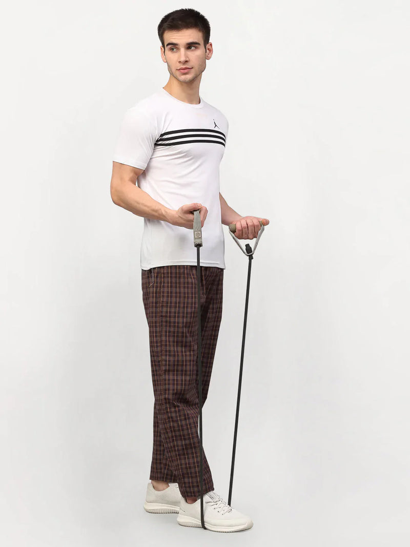 Jainish Men's Brown Cotton Checked Track Pants ( JOG 015Brown )