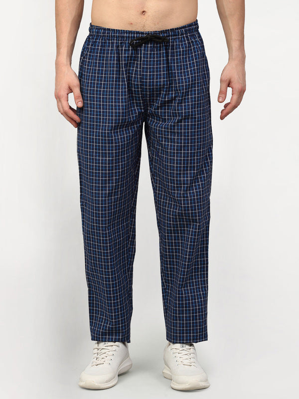 Indian Needle Men's Navy Blue Cotton Checked Track Pants