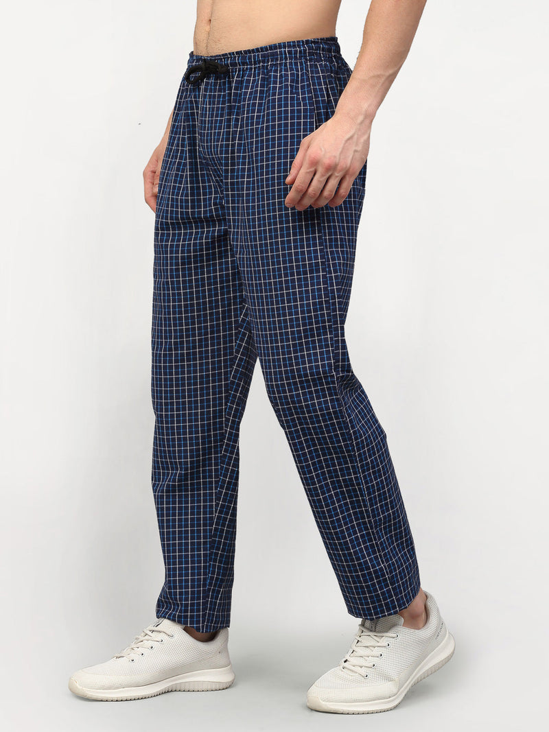 Indian Needle Men's Navy Blue Cotton Checked Track Pants