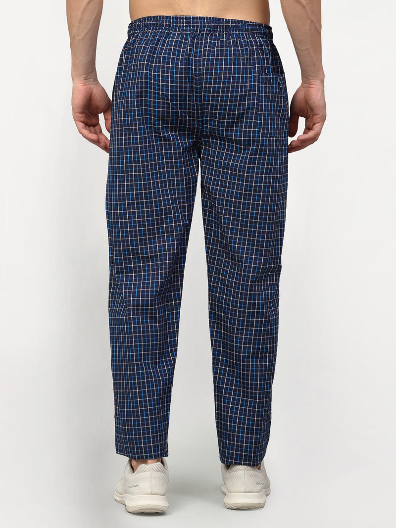 Indian Needle Men's Navy Blue Cotton Checked Track Pants