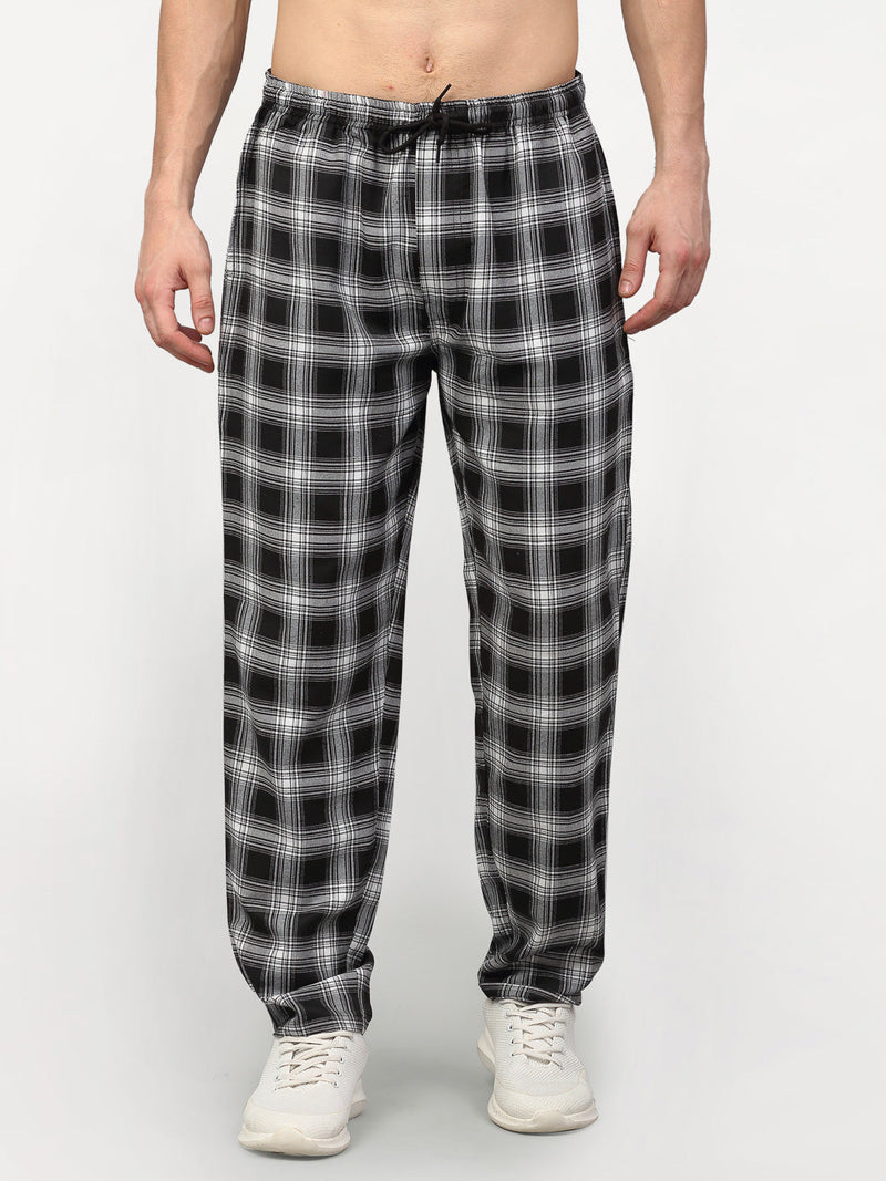 Indian Needle Men's Black Cotton Checked Track Pants