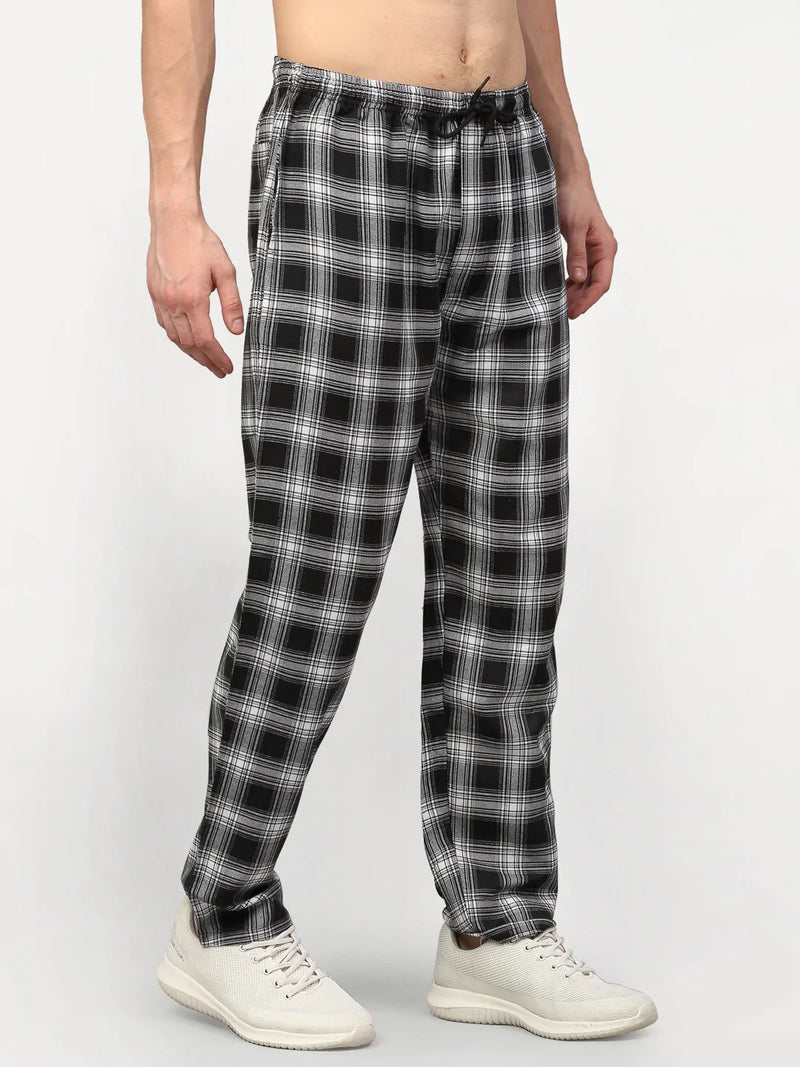 Jainish Men's Black Cotton Checked Track Pants ( JOG 016Black )