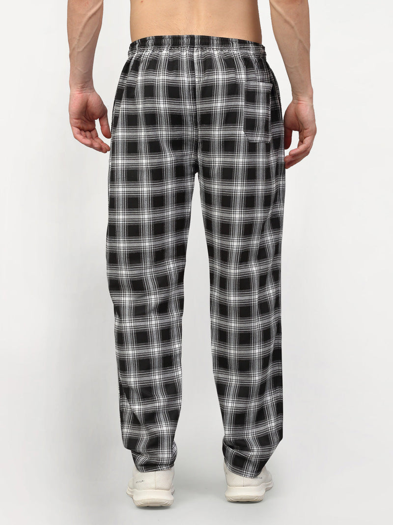 Indian Needle Men's Black Cotton Checked Track Pants