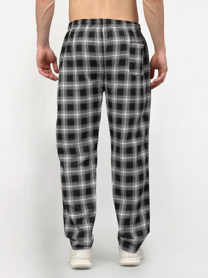 Jainish Men's Black Cotton Checked Track Pants ( JOG 016Black )