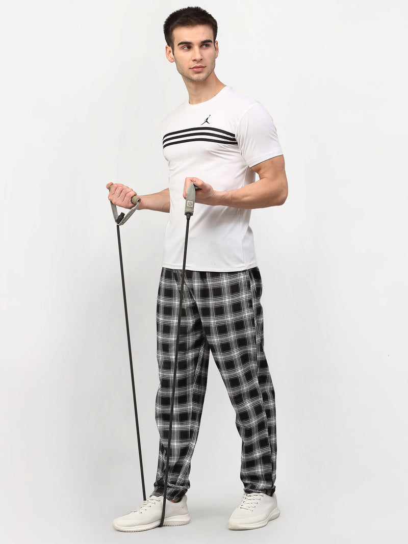 Indian Needle Men's Black Cotton Checked Track Pants