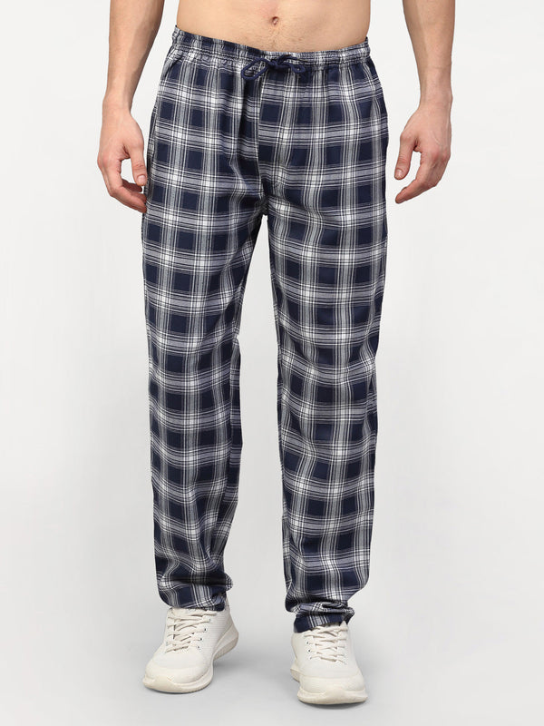 Indian Needle Men's Navy Blue Cotton Checked Track Pants