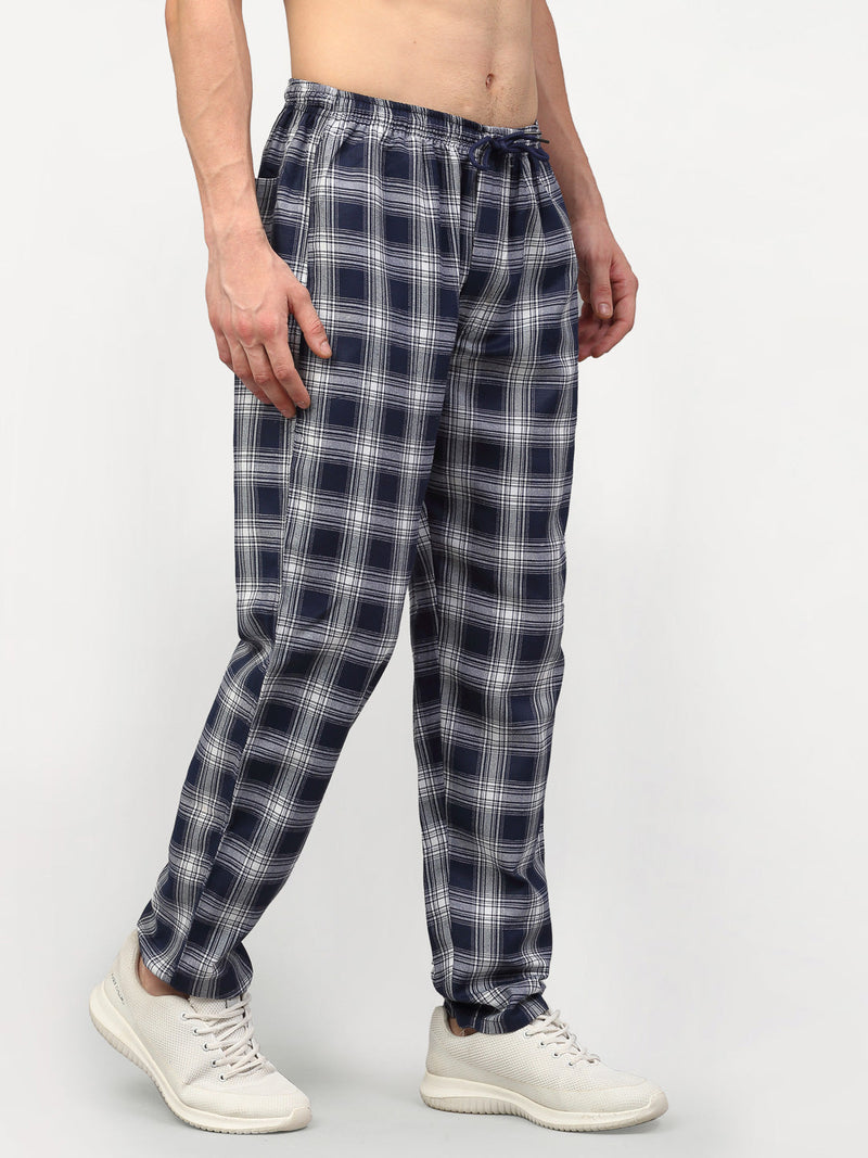 Indian Needle Men's Navy Blue Cotton Checked Track Pants