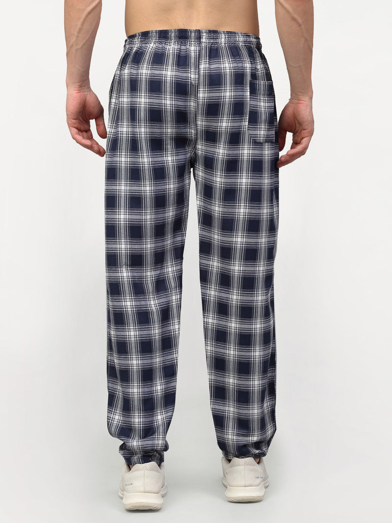 Indian Needle Men's Navy Blue Cotton Checked Track Pants