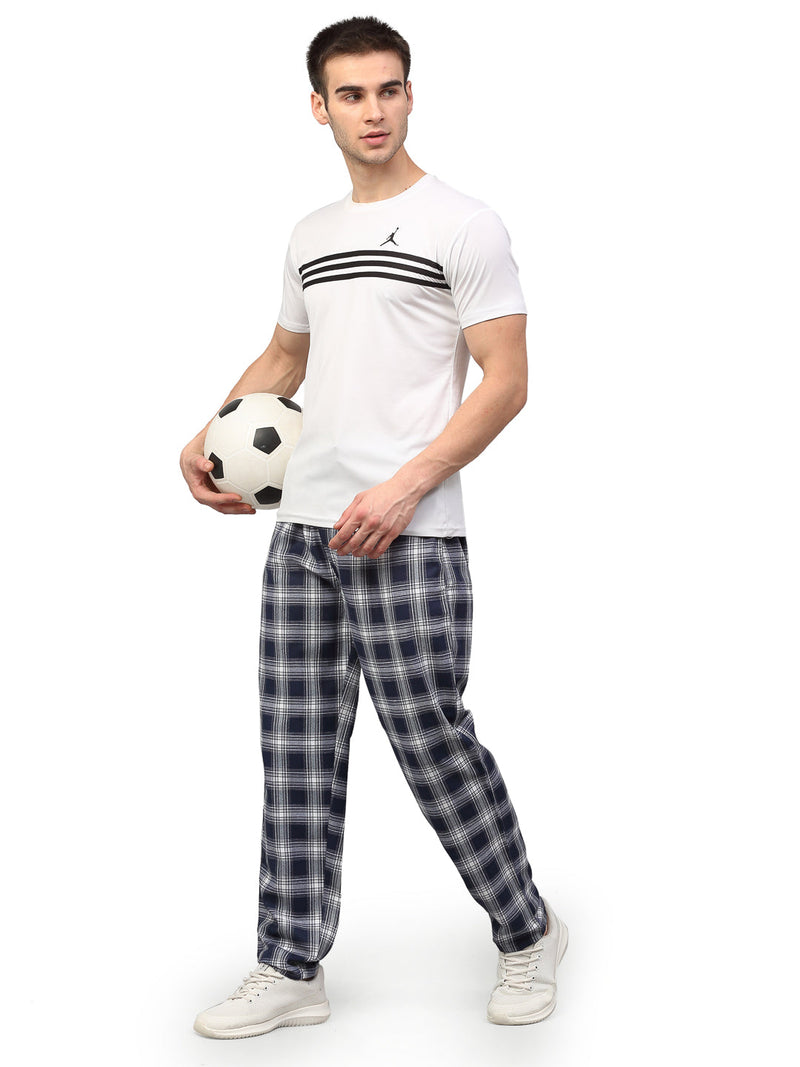 Indian Needle Men's Navy Blue Cotton Checked Track Pants