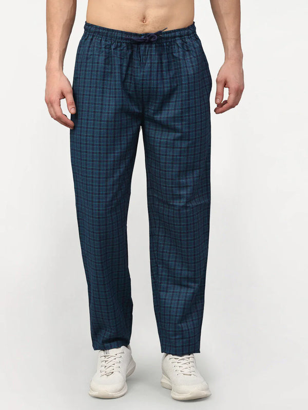 Jainish Men's Blue Cotton Checked Track Pants ( JOG 017Blue )