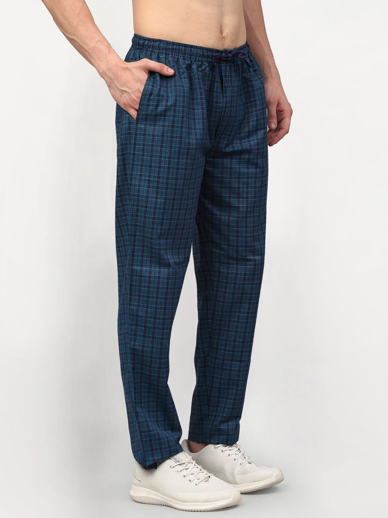 Indian Needle Men's Blue Cotton Checked Track Pants