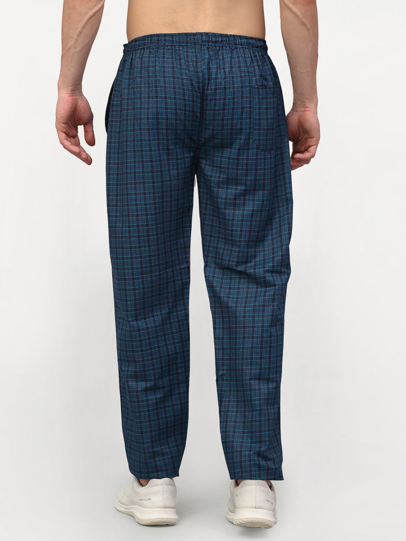 Indian Needle Men's Blue Cotton Checked Track Pants