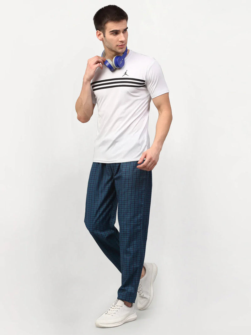 Jainish Men's Blue Cotton Checked Track Pants ( JOG 017Blue )