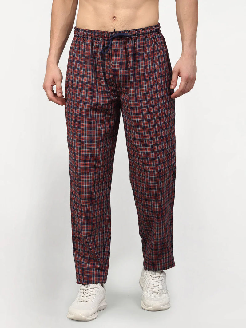 Jainish Men's Maroon Cotton Checked Track Pants ( JOG 017Maroon )