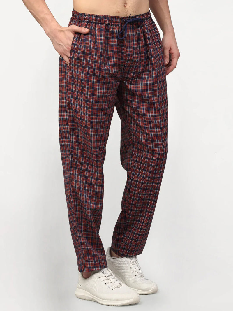 Jainish Men's Maroon Cotton Checked Track Pants ( JOG 017Maroon )