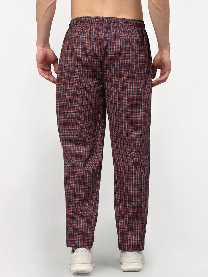 Jainish Men's Maroon Cotton Checked Track Pants ( JOG 017Maroon )