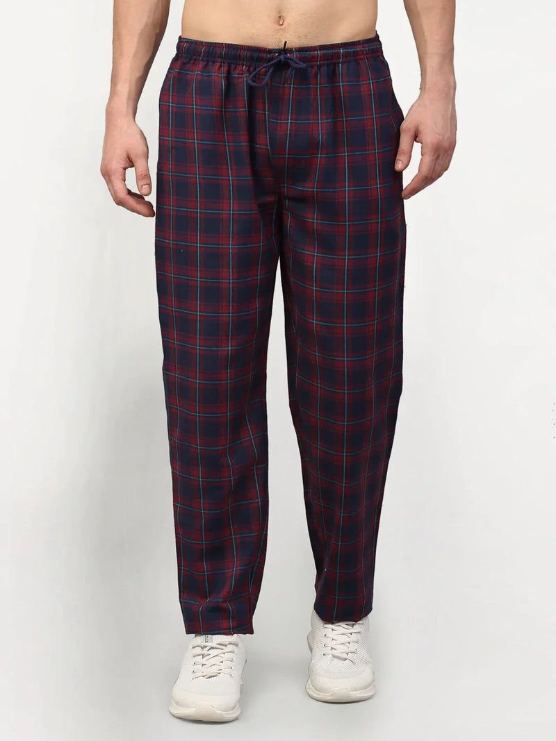 Jainish Men's Blue Cotton Checked Track Pants ( JOG 018Blue-Red )