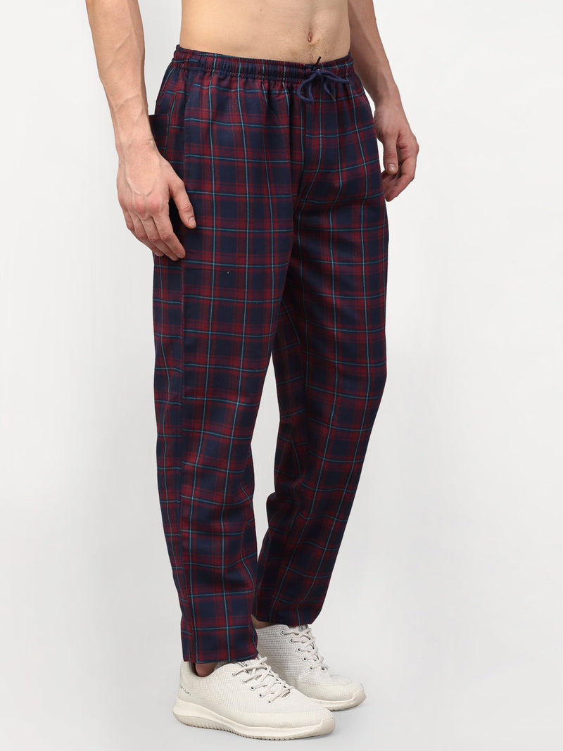 Indian Needle Men's Blue Cotton Checked Track Pants