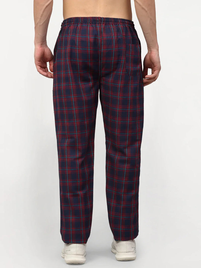 Jainish Men's Blue Cotton Checked Track Pants ( JOG 018Blue-Red )