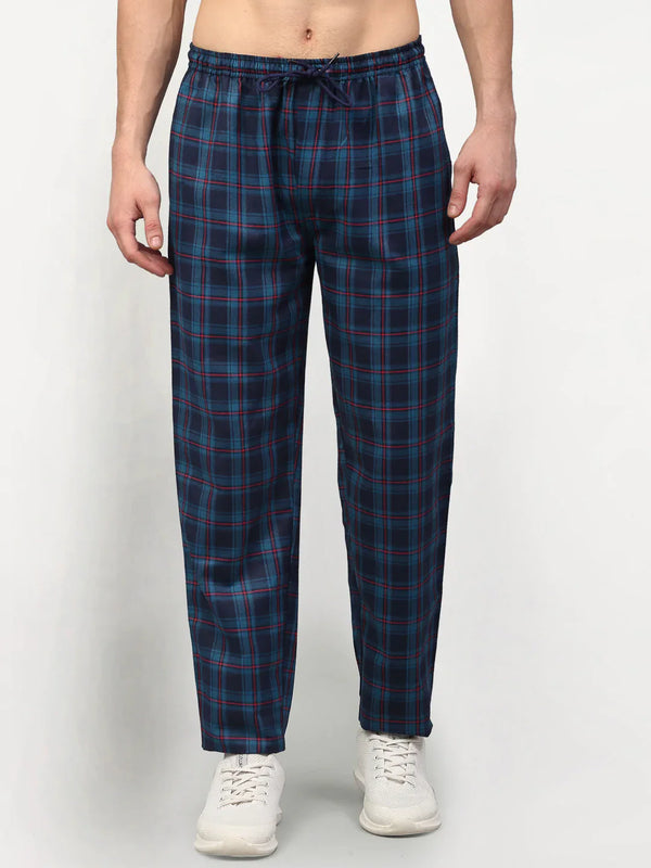 Jainish Men's Blue Cotton Checked Track Pants ( JOG 018Blue )