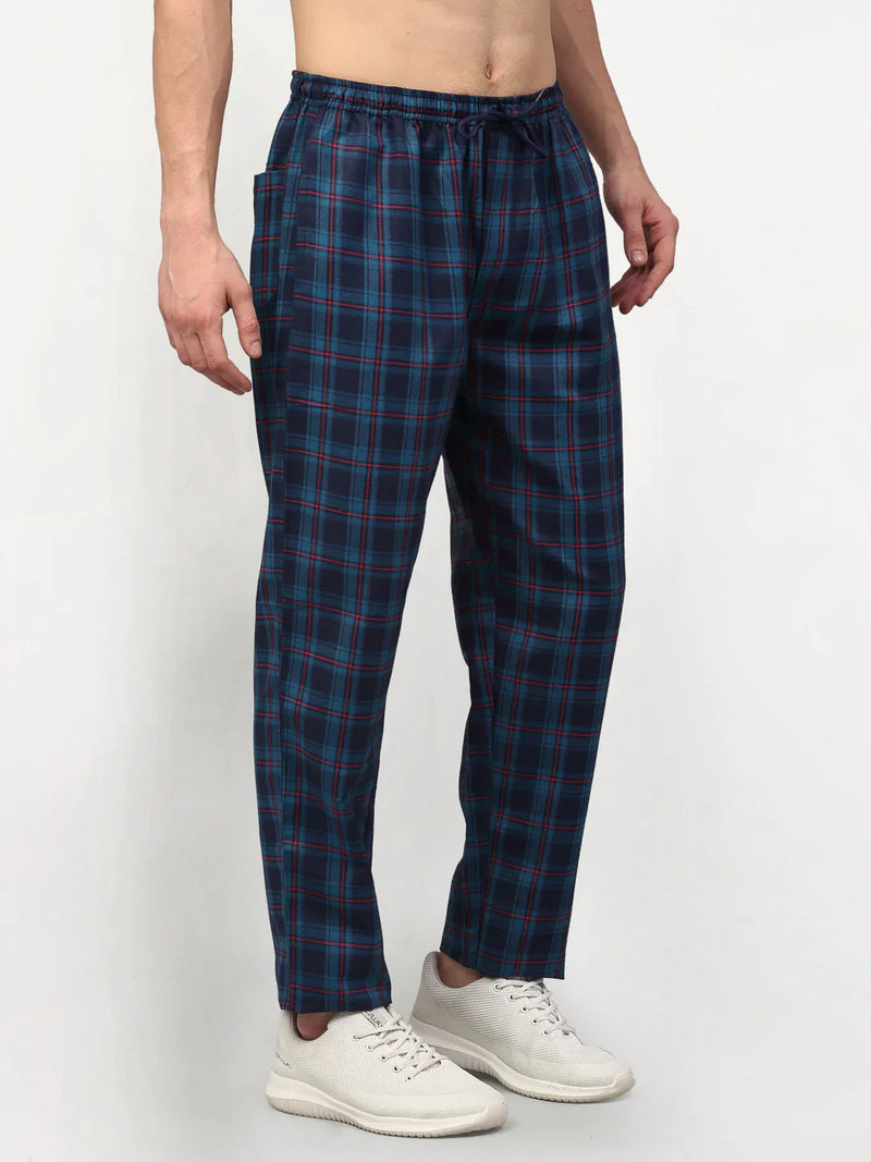 Jainish Men's Blue Cotton Checked Track Pants ( JOG 018Blue )