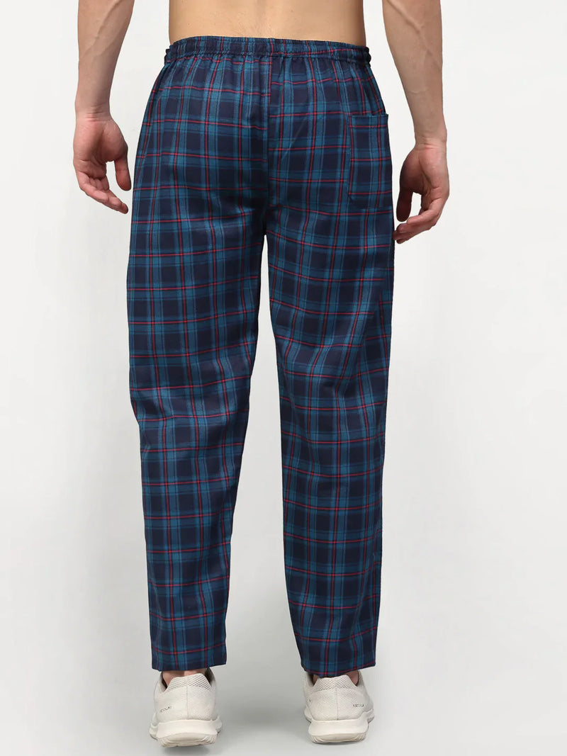 Jainish Men's Blue Cotton Checked Track Pants ( JOG 018Blue )