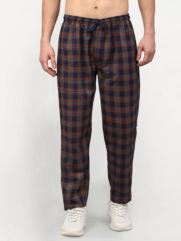 Indian Needle Men's Orange Cotton Checked Track Pants