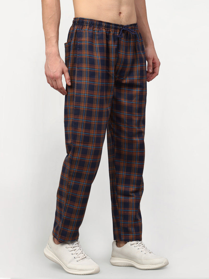 Indian Needle Men's Orange Cotton Checked Track Pants